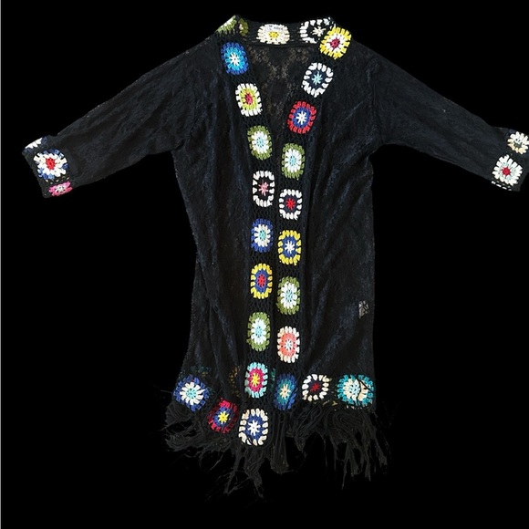 Black Crochet Cardigan with Multicolor Accents - Picture 1 of 6